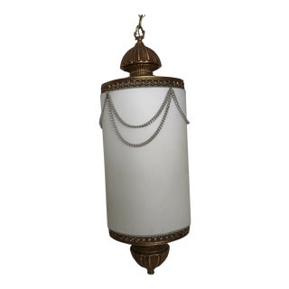 Mid-Century Frosted Glass & Brass Pendant Light For Sale