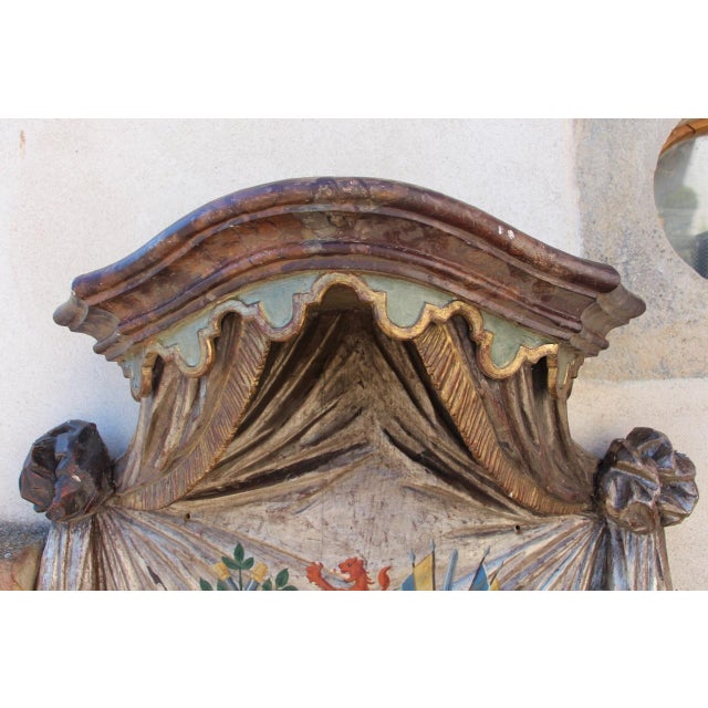 Large Heraldic Mantle in Carved and Painted Wood, 1890s For Sale - Image 3 of 11