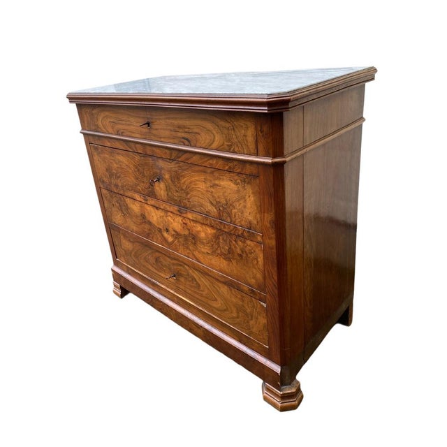 Antique Louis Philippe Chest of Drawers with White Marble Top, 1890s For Sale - Image 6 of 10