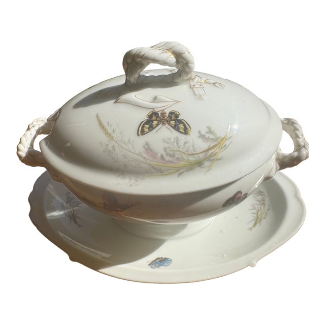 “Haviland Limoges Butterfly Covered Serving Tureen With Matching Underplate — c.1875–1889” For Sale