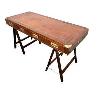 1950s English Campaign Desk With Leather Top For Sale