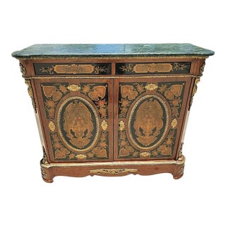 French Louis XV Ormolu Mounted With Marble Top Dry Bar Cabinet Sideboard For Sale