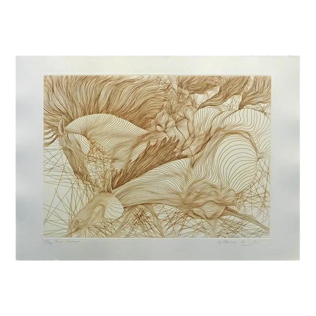 1980s Guillaume Azoulay "Deux Chevaux" Original Etching of Horses For Sale