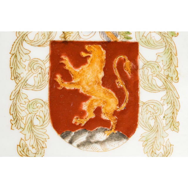 Gold Stately Pair Vintage Porcelain Armorial Catchall Trays Heraldic Coat of Arms Dish Gold Gilt English Country Home Decor For Sale - Image 8 of 16