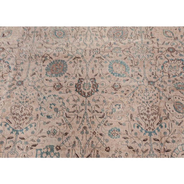 Beige Authentic Persian Tabriz Beige Green Handmade Wool Rug For Sale - Image 8 of 8