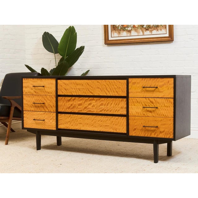 Mid 20th Century Mid 20th Century Black and Mahogany Mid-Century Nine Drawer Dresser For Sale - Image 5 of 11