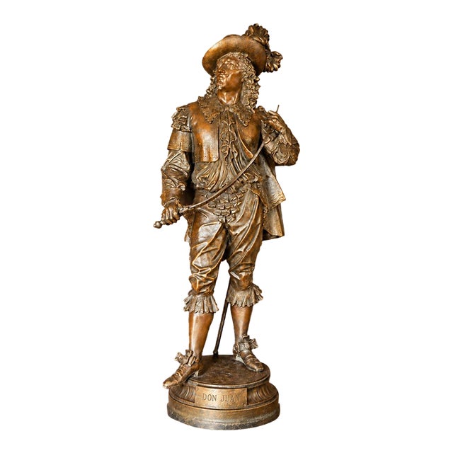 Late 19c Artisan Baroque Spelter Don Juan Statue For Sale