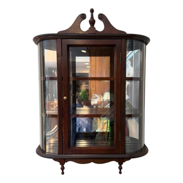 Victorian Curved Glass Mahogany 3 Tier Hanging Vitrine Wall Display Curio Cabinet For Sale