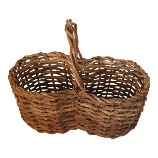 French Antique "Buttocks" Harvest Basket Handmade From Grapevine For Sale