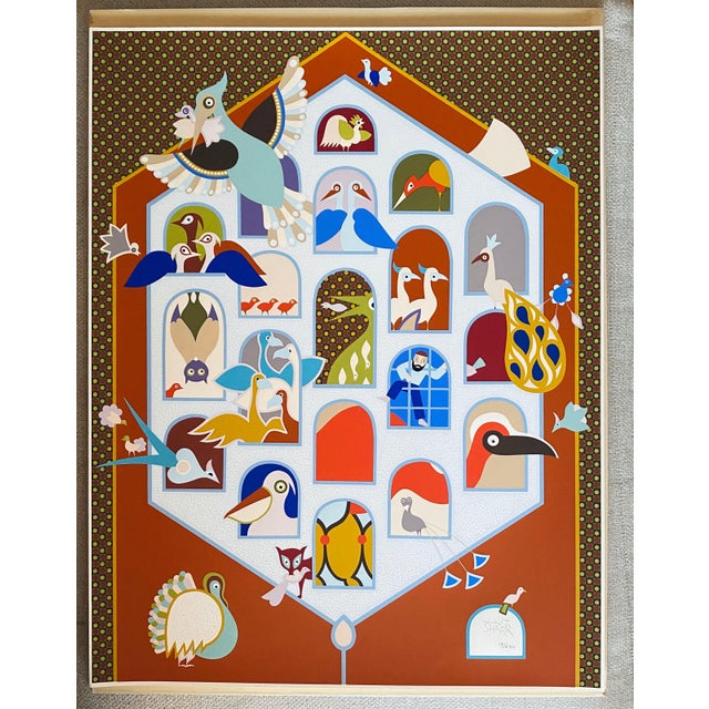 David Sharir, Israeli Naive Folk Art Birdhouse Silkscreen Lithograph David Sharir Birds For Sale - Image 10 of 10