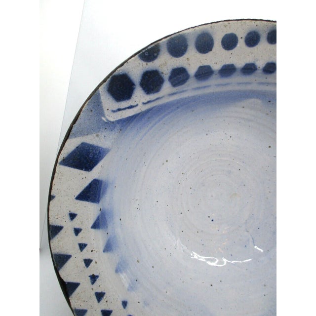 Boho Chic Original Large Cpc Studio Pottery Signed 1990 Abstract Patterned Glossy Bowl For Sale - Image 3 of 12