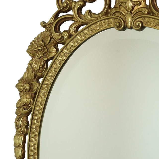 Baroque Louis XV Baroque French Brass Crested Mirror in Gold, 1950s For Sale - Image 3 of 17