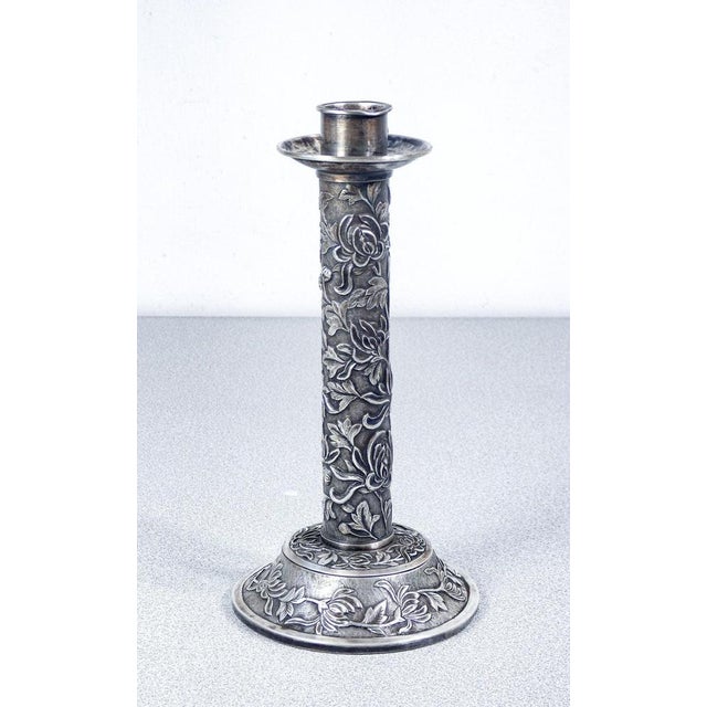 Antique Chinese Embossed Silver Candlestick, 1800s For Sale - Image 3 of 18