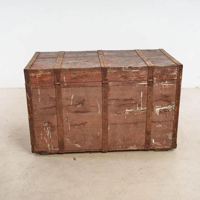 Vintage Brown Wooden Trunk For Sale - Image 5 of 5
