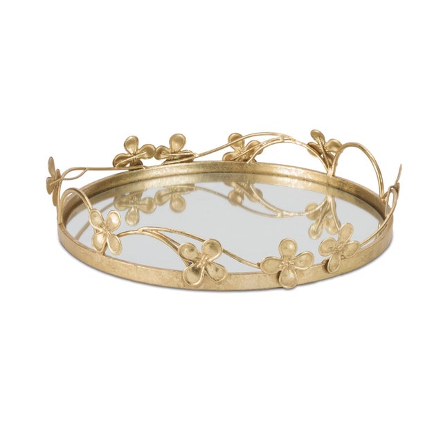 2020s Floral Sculpted Mirror Tray (Set of 2) For Sale - Image 5 of 5