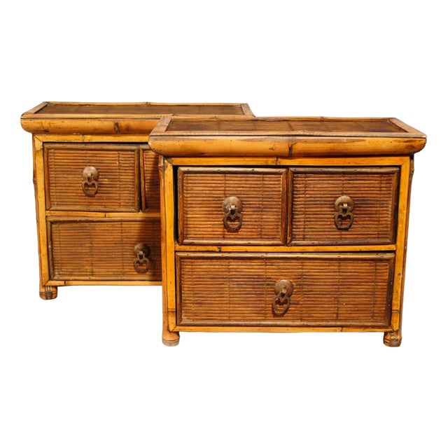 Antique Chinese Chest Drawers in Bamboo, 1880, Set of 2 For Sale