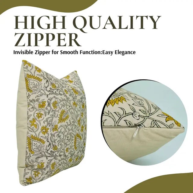 Art Deco Fabdivine Handcrafted Block Print Cushion Cover 26x26 Inch Cotton Satin-Hawamahal For Sale - Image 3 of 5