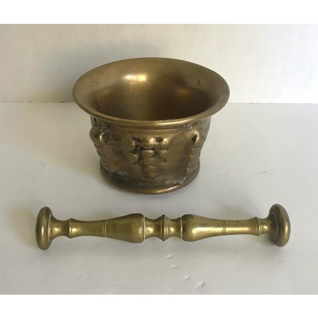 Indian 19th Century Solid Brass Mortar and Pestle Set For Sale - Image 3 of 8