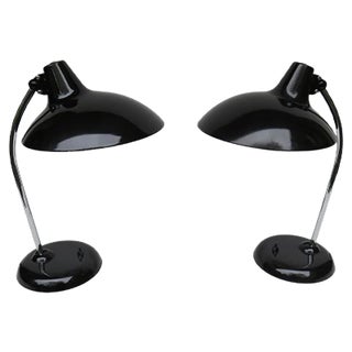 Black & Chrome Table Lamps from Kaiser Leuchten, 1950s, Set of 2 For Sale