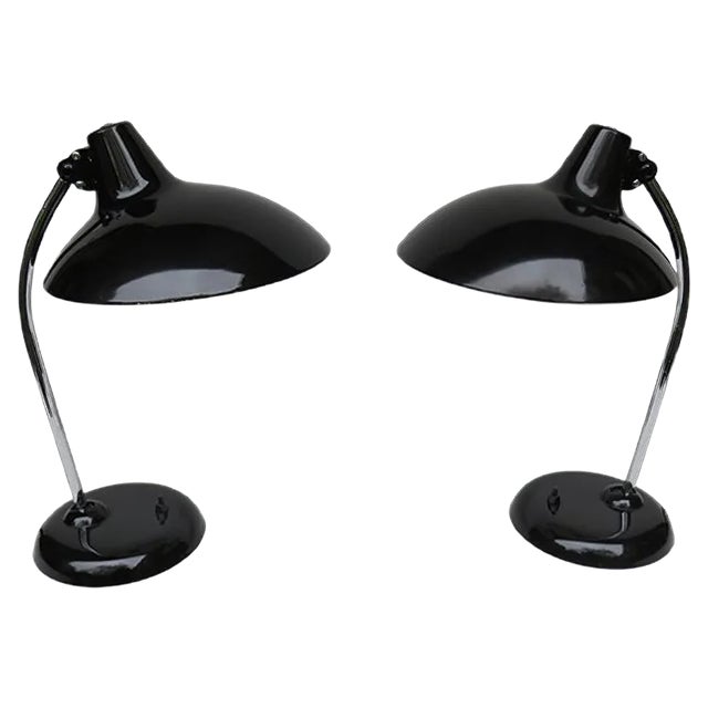 Black & Chrome Table Lamps from Kaiser Leuchten, 1950s, Set of 2 For Sale