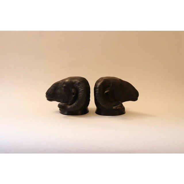 English Vintage Cast Brass Ram Heads For Sale - Image 3 of 4