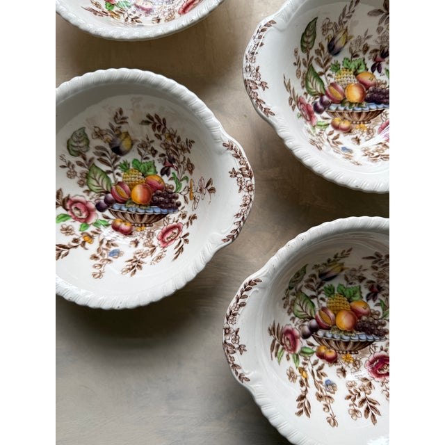 Brown Vintage “Pomona” Windsor Ware Fruit Bowls | Johnson Bros England | c.1940–1950 | Set of 6 Hand-Colored Earthenware For Sale - Image 8 of 12
