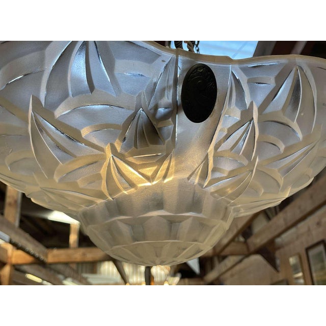 Art Deco Pendant Light in Molded-Pressed Glass from Degué For Sale - Image 9 of 18