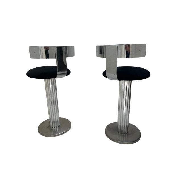 Modern 1980s Design for Leisure Black Suede Barstool Set (2) For Sale - Image 3 of 3