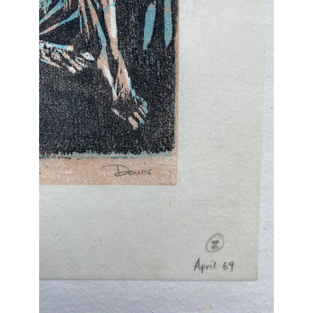 Figurative 1969 Jack Dowis Seated Dancer Woodblock For Sale - Image 3 of 5