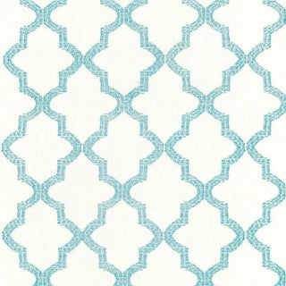 Schumacher Tangier Embroidery Fabric in Caribbean For Sale