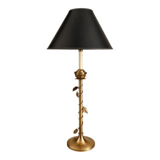Vintage Brass Rose Table Lamp Twisted Vine Black Tole Shade Hollywood Regency For Sale