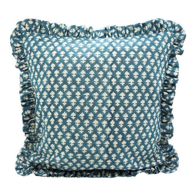 Blue Ruffle Pillow Decorative Ruffle Accent Throw Pillow for Sofa, Bed & Chair- 14x14 Pink City For Sale