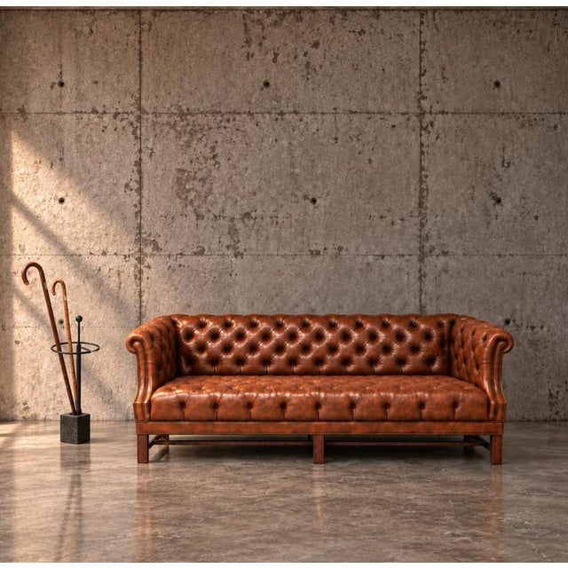 Chesterfield Sofa in Brown Cognac Leather and Deep Buttoned, 1980s For Sale - Image 4 of 7