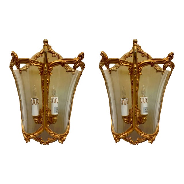 Italian Brass Finished Bronze Pocket Lantern Wall Sconces For Sale