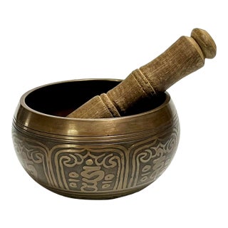 Vintage Tibetan Singing Bowl or Bell With Buddha Figures For Sale