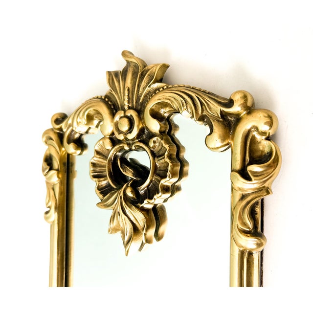 Mid 20th Century Vintage Heavy Cast Brass Wall Mirror — Rococo Revival / Hollywood Regency Style For Sale - Image 5 of 11
