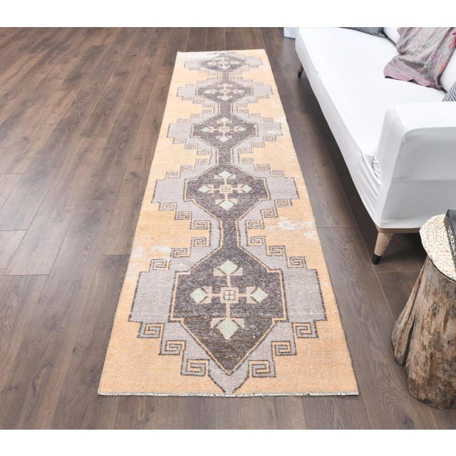 Vintage Turkish Hand-Knotted Runner Rug is a semi-Vintage rug. '60s Eastern region of Turkey's unique rug is perfectly...