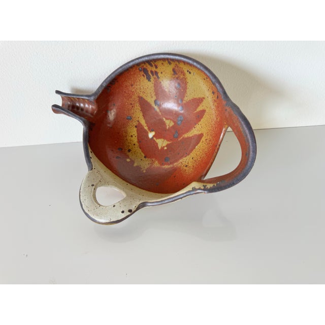 Brown Vintage Artistic Handcrafted Pottery Bowl With Unique Handles For Sale - Image 8 of 9