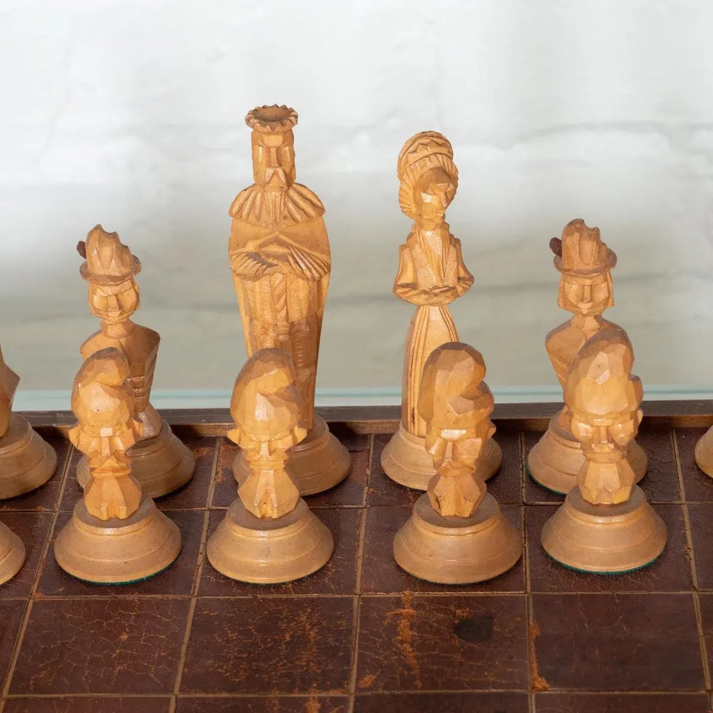Zagreb Series Decorative Chess Set with Burnt Boxwood Pieces - 3.875 King - The Chess Store