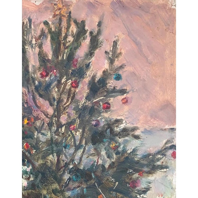 Realism Soviet Era Christmas Tree Oil Painting, Ukrainian Artist, 1970s 46-36 For Sale - Image 3 of 6