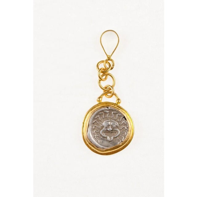 15th Century & Earlier Antique Ancient Greek Coin in 22k Drop Pendant For Sale - Image 5 of 10