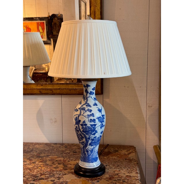 Ceramic Mid 20th Century Chinese Blue and White Porcelain Lamps - a Pair For Sale - Image 7 of 14