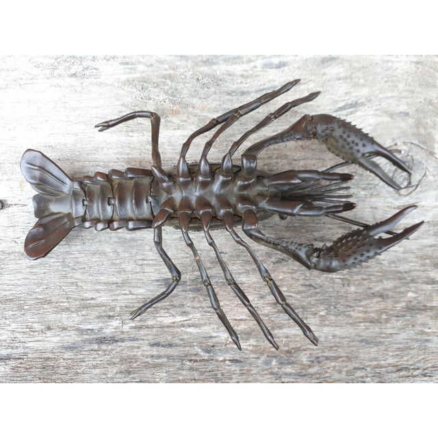 Rare articulated okimono in bronze with brown patina representing a crayfish, identical to those that can be found in...