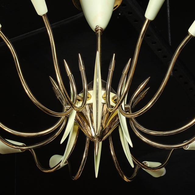 Mid-Century Polished Brass & Green Enamel 12 Light Chandelier by Stilnovo For Sale - Image 16 of 18