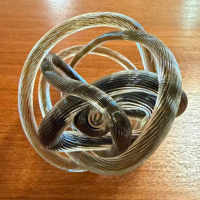 Vintage Ribbed Hand Blown Smoky Art Glass Knot Sculpture For Sale - Image 13 of 17
