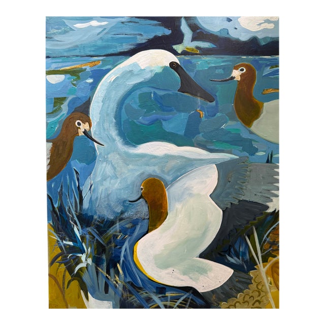 “Nosey Neighbors” a Swan Painting by LWren Walraven For Sale