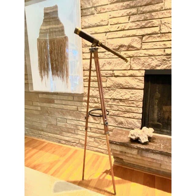 Vintage Brass & Leather Telescope With Adjustable Wooden Tripod Base For Sale In New York - Image 6 of 6