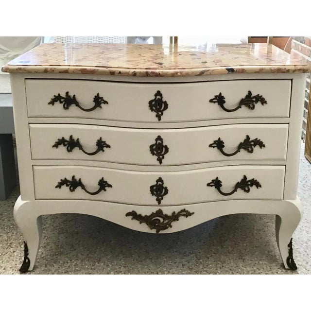 1910s Antique Louis XVI Style Bronze Mounted Chest of Drawers W Marble Top For Sale - Image 5 of 7