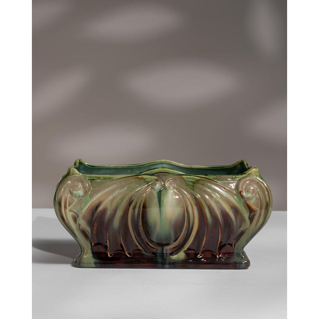 1910s Belgium Art Nouveau Green Ceramic Planter For Sale - Image 15 of 15