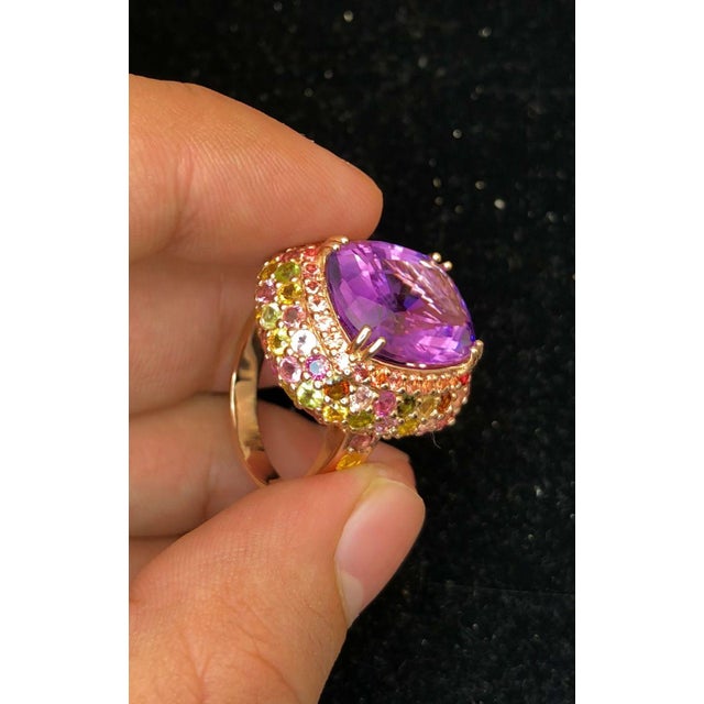 Bochic "Orient" Vintage Amethyst & Multi Sapphire Ring Set In 18K Solid Gold For Sale - Image 17 of 18